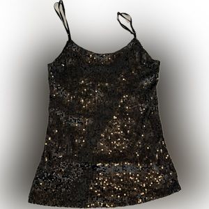 Beautiful Black Sequined Tank Top with Adjustable Straps - Ladies Size L